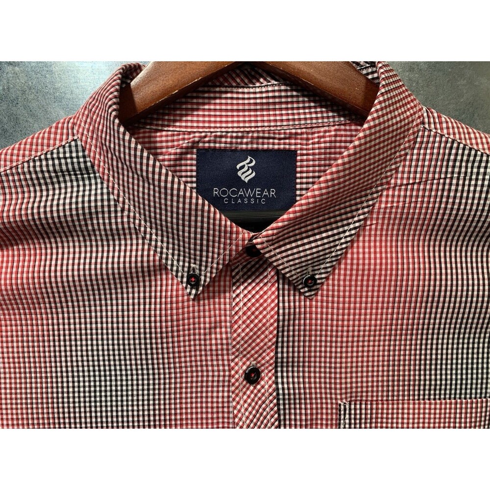 3XL Classic Western Red/White/Black Checks Button Down Long Sleeve Rocawear
